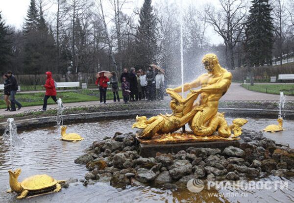 Restored Samson and the Lion Fountain and other fountains of Peterhof Palace  - Sputnik International