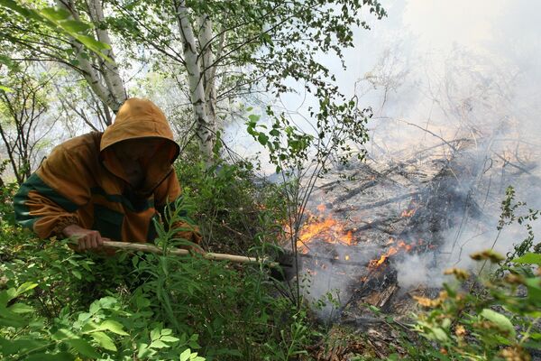 Firefighters battling forest fires in the Krasnoyarsk Territory  - Sputnik International