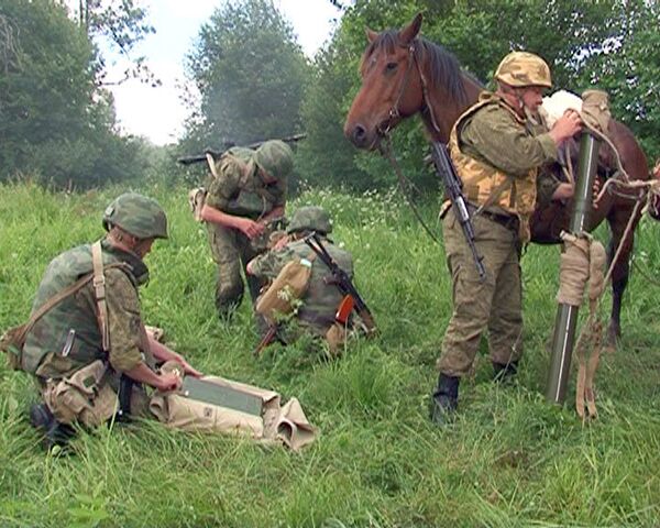 Soldiers use horses to carry weapons in the mountains - Sputnik International