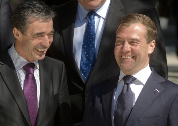 NATO Secretary-General Anders Fogh Rasmussen with Russian President Dmitry Medvedev during the NATO-Russia Council in Sochi - Sputnik International