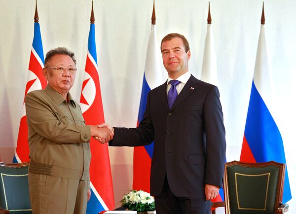 Russian President Dmitry Medvedev is holding talks with reclusive North Korean leader Kim Jong-il in a closed military town in the south Siberian republic of Buryatia. - Sputnik International