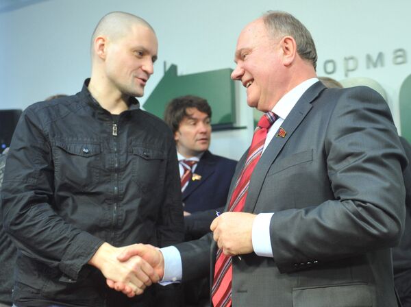 Left Front leader Sergei Udaltsov and Communist Party head Gennady Zyuganov’s - Sputnik International