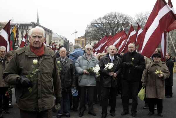 Waffen-SS Legion members march in Riga, Latvia. Archive - Sputnik International
