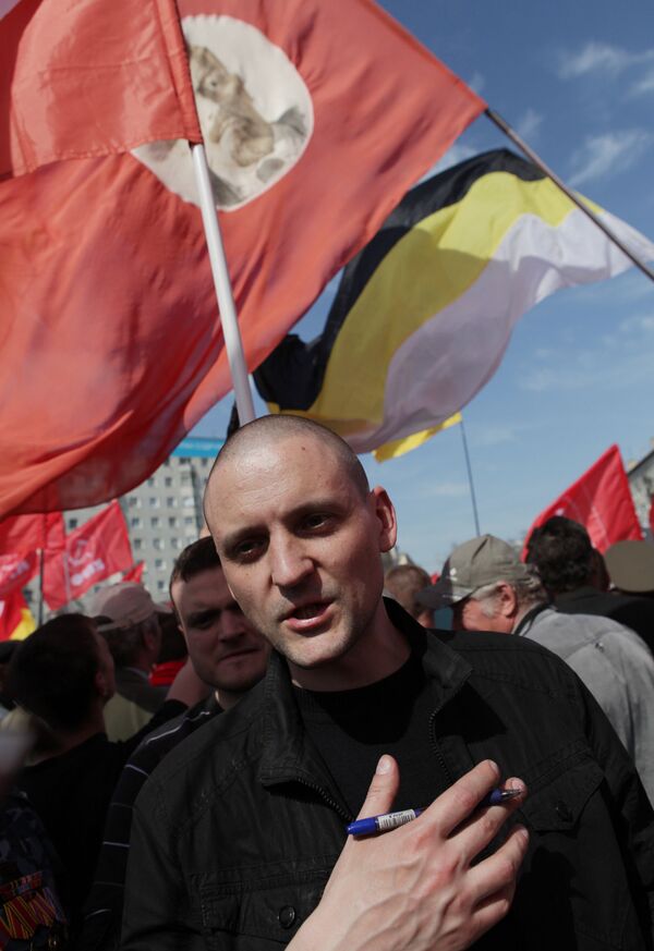 Sergei Udaltsov during a protest against the establishment of a NATO transit base in the Volga city of Ulyanovsk. - Sputnik International