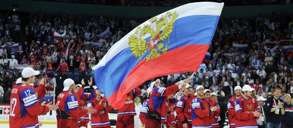 Russian hockey team celebrate after victory over Slovakia at the world hockey championships Russian hockey team celebrate after victory over Slovakia at the world hockey championships - Sputnik International