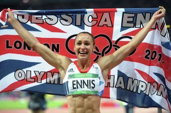 Britain's Jessica Ennis won a dream gold at her home Olympic women's heptathlon on Saturday after storming to victory in the 800 meters - Sputnik International
