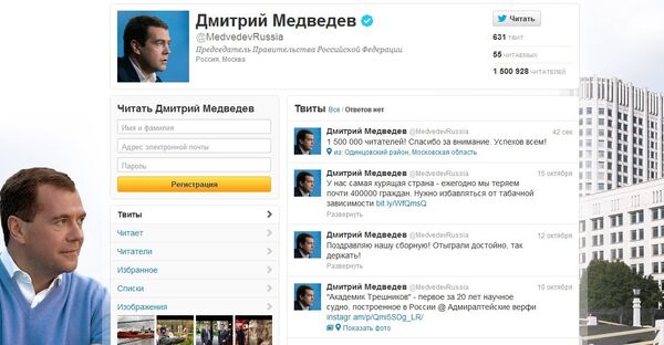 Medvedev Has 1.5 Mln Twitter Followers - Sputnik International