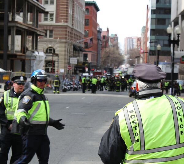 Boston police after the marathon explosions - Sputnik International