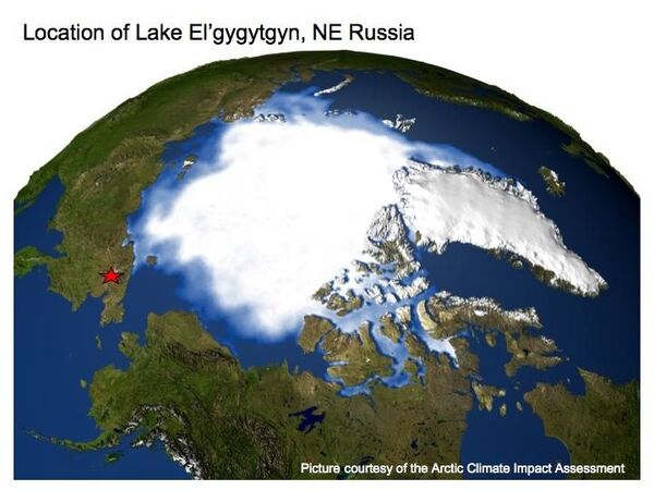A map showing Lake El’gygytgyn’s location, 60 miles (96 kilometers) north of the Arctic Circle. A map showing Lake El’gygytgyn’s location, 60 miles (96 kilometers) north of the Arctic Circle. - Sputnik International