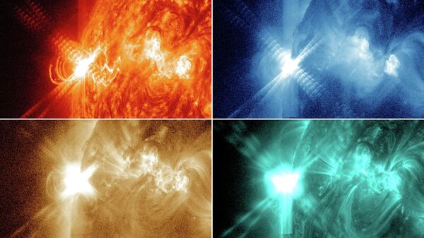 The largest of the recent solar flares, shown in different wavelengths. Scientists analyze solar flare wavelengths to try to understand what causes solar flares.  - Sputnik International