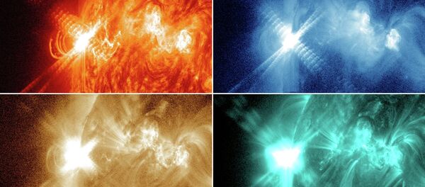 The largest of the recent solar flares, shown in different wavelengths. Scientists analyze solar flare wavelengths to try to understand what causes solar flares. - Sputnik International