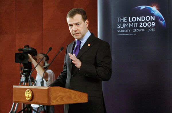 Russian President Dmitry Medvedev during his participation in the 2009 G20 summit in London - Sputnik International