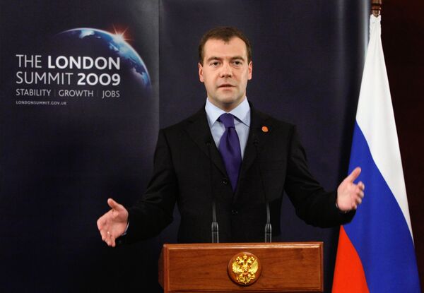 Dmitry Medvedev during the 2009 G20 summit in London (Archive) - Sputnik International