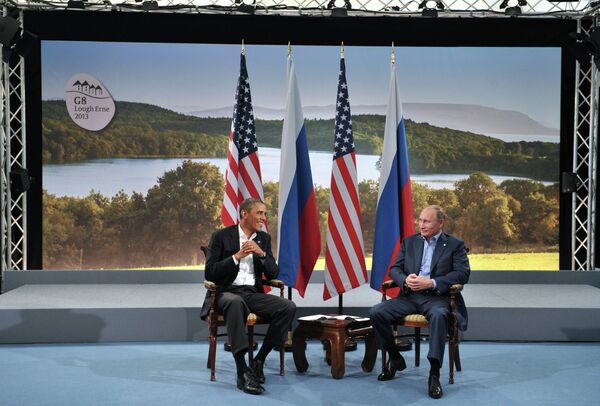 US President Barack Obama meets with Russian President Vladimir Putin during the G8 Summit at Lough Erne in Enniskillen, Northern Ireland, June 17, 2013 - Sputnik International