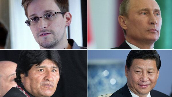 Clockwise from top left: Edward Snowden, Vladimir Putin, Xi Jinping, Evo Morales - Sputnik International