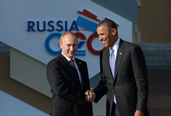 Vladimir Putin and Barack Obama at the 2013 G20 summit in St. Petersburg in September - Sputnik International