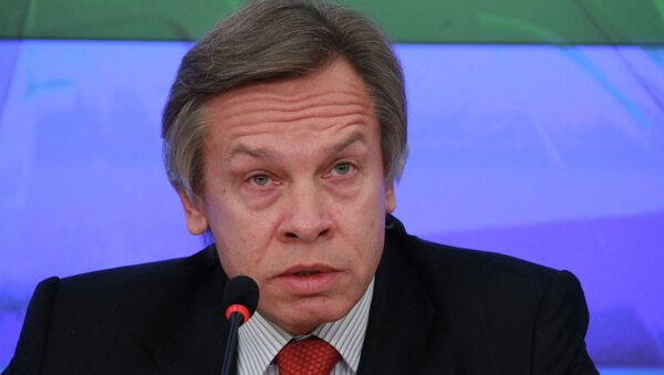 Alexei Pushkov, the head of Russia’s lower house Foreign Relations Committee, believs that the EU decision to impose a new round of sanctions against Russia over its alleged role in the Ukrainian crisis has revealed that the West is determined to deepen its political conflict with Russia. - Sputnik International