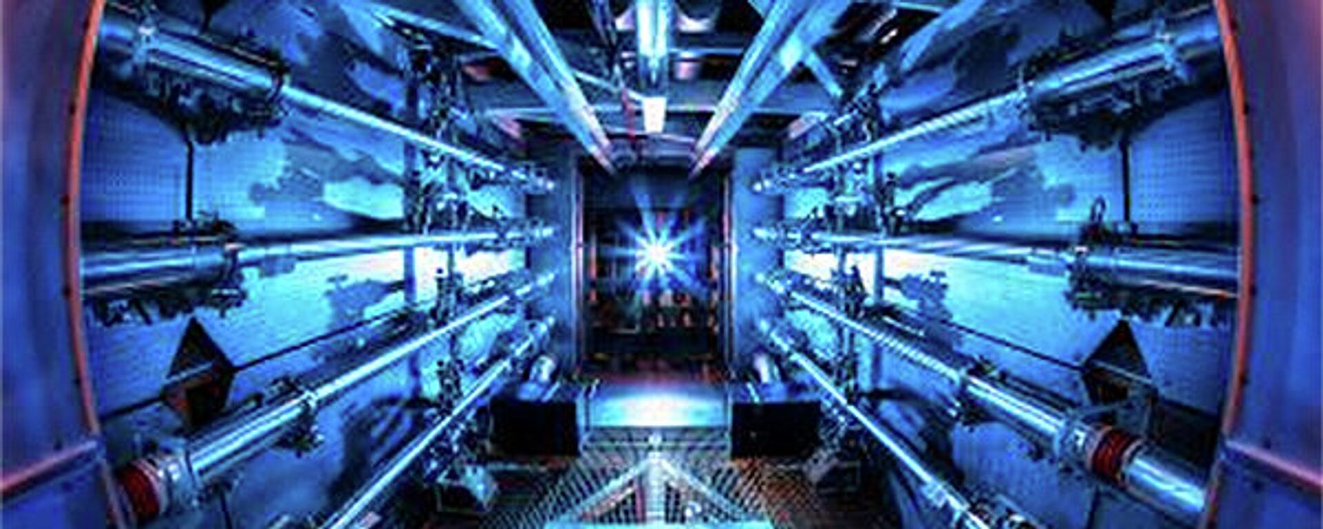 This image shows the preamplifiers of the National Ignition Facility in California. The unified lasers deliver 1.8 megajoules of energy and 500 terawatts of power – 1,000 times more than the United States uses at any one moment. - Sputnik International, 1920, 13.12.2022