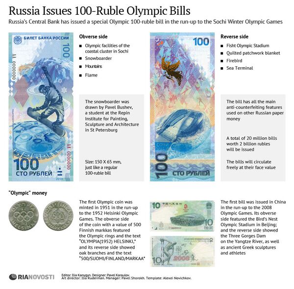 Russia Issues 100-Ruble Olympic Bills - Sputnik International