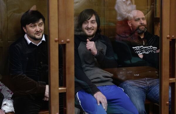 Suspects Rustam Makhmudov, Ibragim Makhmudov and Sergei Khadzhikurbanov during a court hearing in Jan 2014 - Sputnik International
