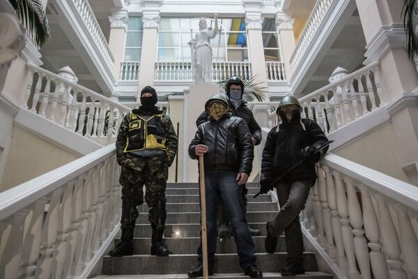 Ukrainian protesters in seized building of the Ministry of Justice (archive photo) - Sputnik International