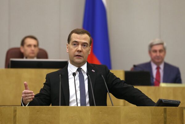 Dmitry Medvedev reports on the Government's 2013 performance at the State Duma - Sputnik International