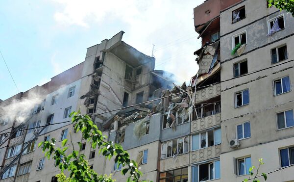 An explosion in a nine-story apartment building in the Ukrainian city of Nikolaev - Sputnik International