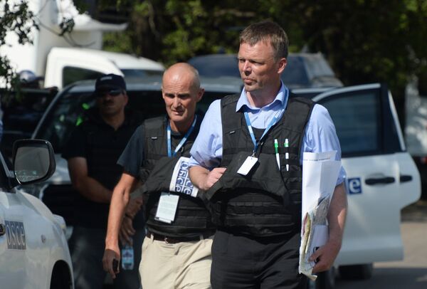 Experts and the OSCE representatives work at the Malaysian Boeing 777 crash site. - Sputnik International