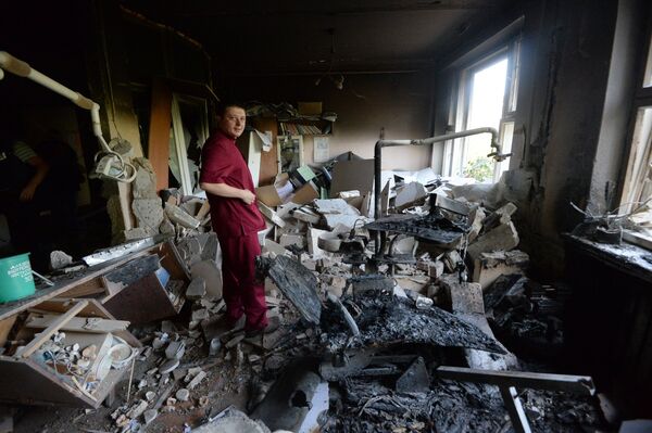 A hospital in Donetsk damaged as result of a shelling by Ukrainian forces, August 7, 2014. - Sputnik International