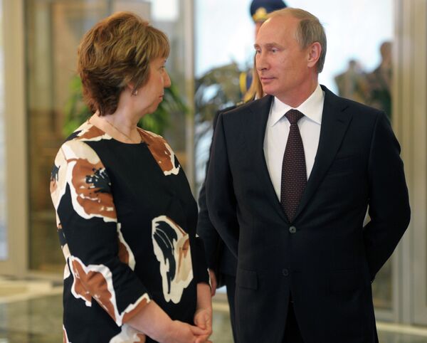 August 26, 2014. President Vladimir Putin and EU High Representative for Foreign Affairs and Security Policy Catherine Ashton before the start of the summit of the presidents of the Customs Union countries with the Ukrainian president and representatives of the European Commission. - Sputnik International