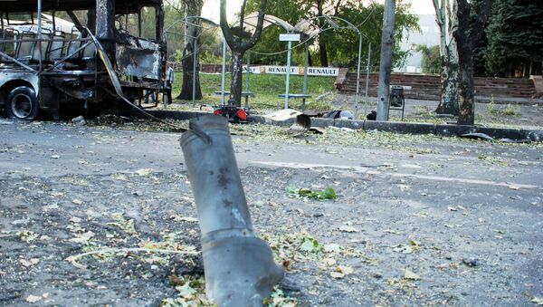 A Donetsk bus stop, which was destroyed by a Ukrainian military artillery attack. - Sputnik International