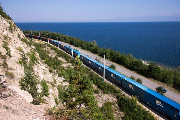 A container train belonging to Russia's leading railroad container transportation company TransContainer. - Sputnik International
