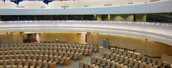 The Human Rights and Alliance of Civilizations Room, used by the United Nations Human Rights Council, in the Palace of Nations (Geneva). - Sputnik International